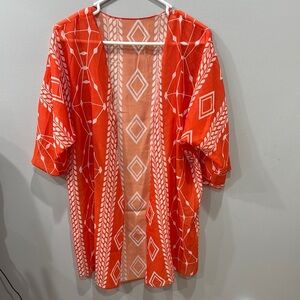 Geometric Orange Kimono Cardigan